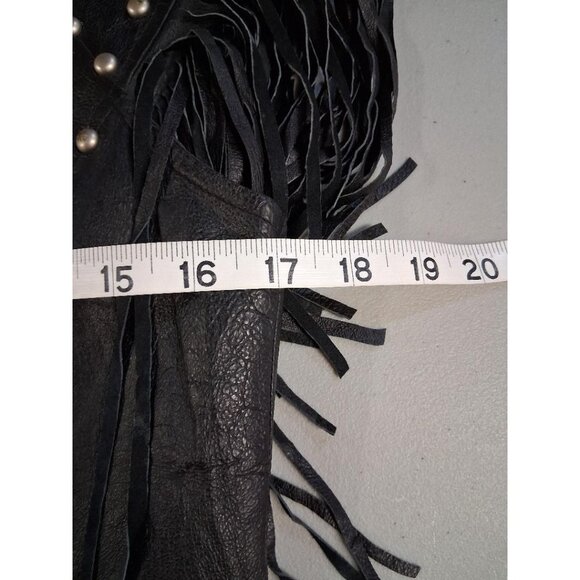 Black Leather Vest With Fringe Chain Accents & Pearl Studs Medium Leather Galler - Picture 8 of 9